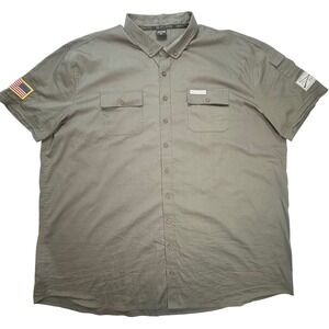 Grunt Style Mens 3XL Olive Green Short Sleeve Button Down Shirt American Flag GS